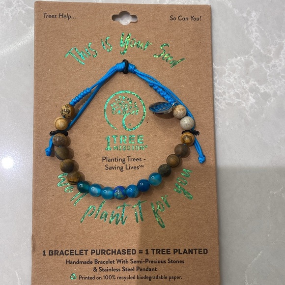 Azurite Tigers Eye Jasper Agate semi precious adjustable corded beaded bracelet - Picture 2 of 4